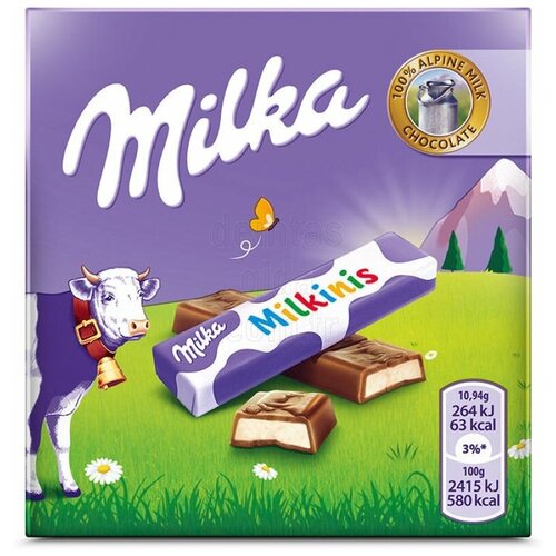 Шоколад Milka Milkinis молочный с молочной начинкой порционный, 87.5 г