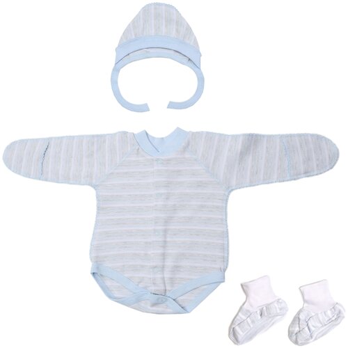 фото Комплект одежды клякса детский, пинетки и чепчик и боди, повседневный стиль, размер 62, голубой, серый