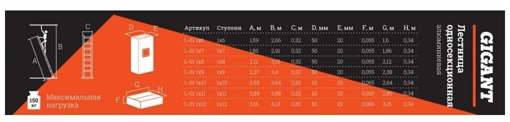 Gigant Лестница односекционная L-01 1x8 - фотография № 5