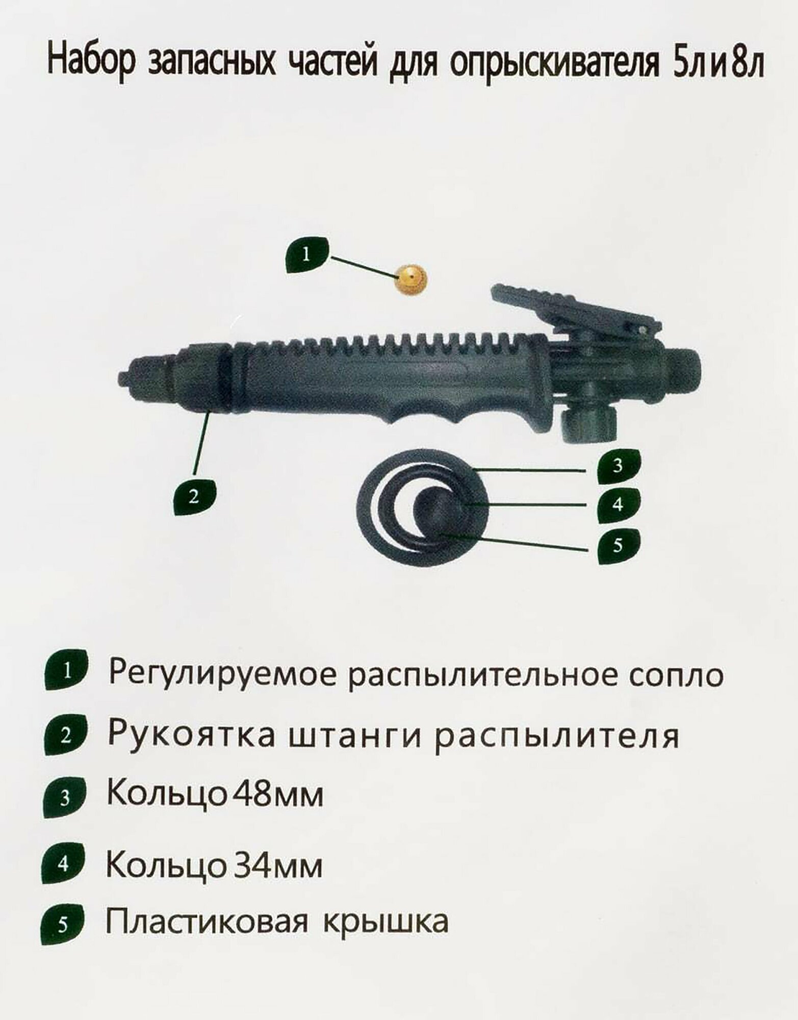 Запасной ремонт-комплект запчастей для опрыскивателя 5/8 л. Уплотнительные кольца и металлическая форсунка, для работ с небольшими клумбами - фотография № 4