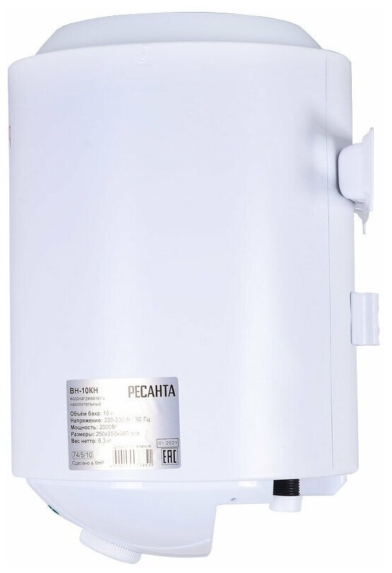 Накопительный электрический водонагреватель РЕСАНТА ВН-10КН, белый - фотография № 2