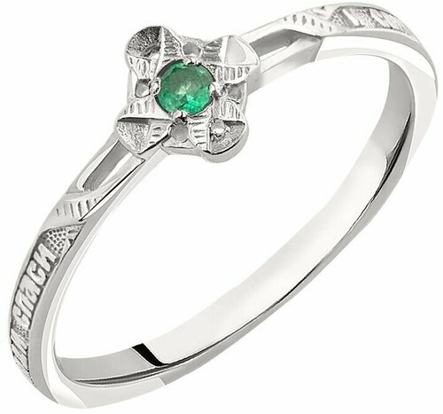 Кольцо CORDE кольцо православное с натуральным камнем, серебро, 925 проба, родирование, изумруд, размер 16, зеленый