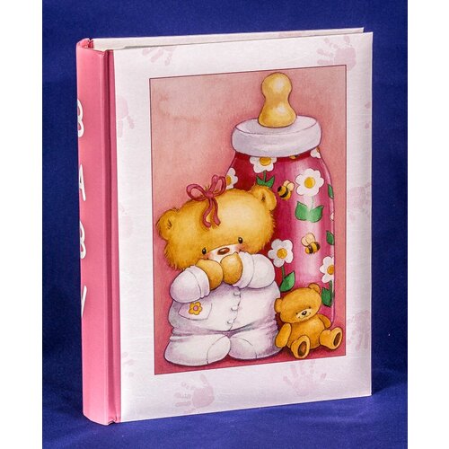 Фотоальбом детский «Медвежонок с детской бутылочкой», 200 фото 10х15 см, кармашки, розовый
