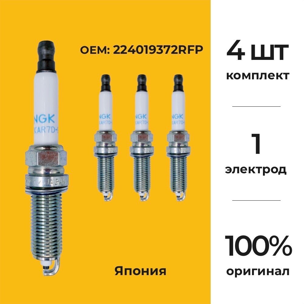 Комплект оригинальных свечей зажигания 4 шт. Renault Kaptur, Duster, Logan, Sandero, Arkana 1.6 H4M / Lada Vesta, XRay 1.6 H4M 224019372R, 224011561R