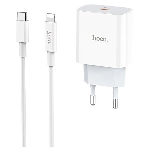 Сетевое зарядное устройство Hoco C76A Speed source + кабель Lightning, 18 Вт, white зарядное устройство для iphone 20w hoco c76a speed source pd qc 3 0 charger с кабелем lightning to type c белый
