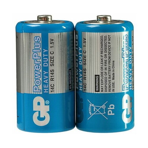 Батарейка солевая PowerPlus Heavy Duty, C, R14-2S, 1.5В, спайка, 2 шт.