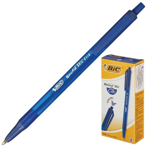 Ручка шариковая одноразовая автоматическая BIC Round Stic Clic синяя (толщина линии 0.4 мм)