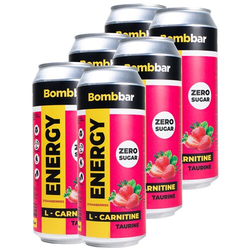 Bombbar, Энергетический напиток без сахара с Л-карнитином ENERGY, 6шт по 500мл (Клубника-земляника)