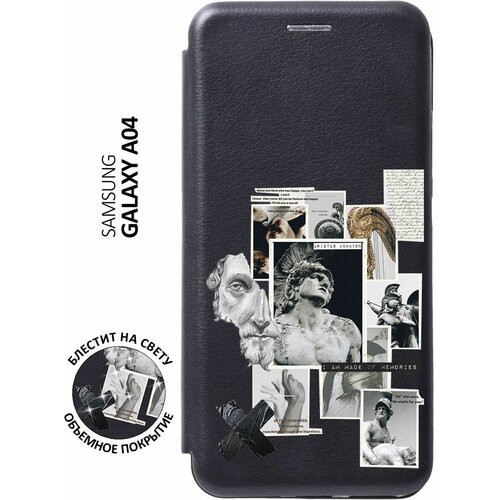 Чехол-книжка на Samsung Galaxy A04, Самсунг А04 с 3D принтом Antique Stickers черный чехол книжка на samsung galaxy a04 самсунг а04 с 3d принтом yuri gagarin stickers черный