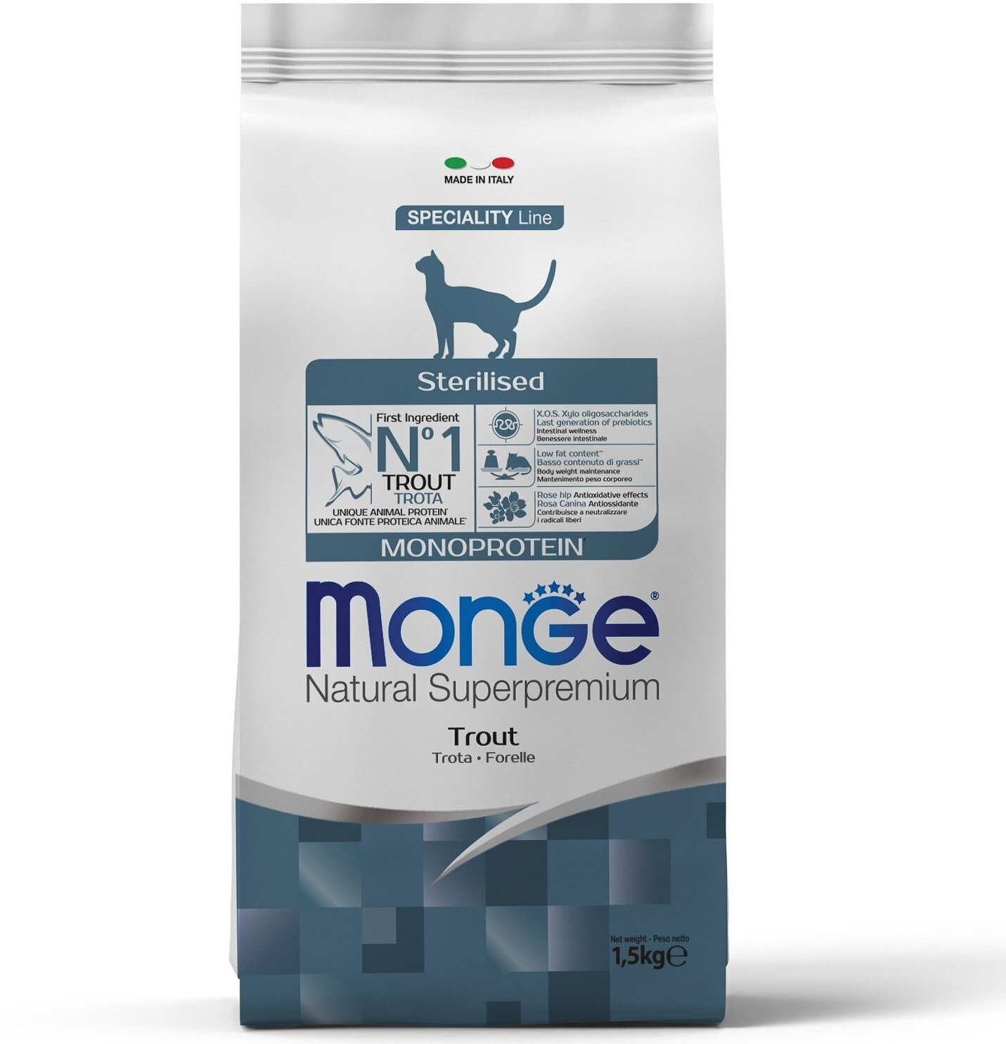 Monge Cat Monoprotein Sterilised Корм для стерилизованных кошек с форелью 1,5кг