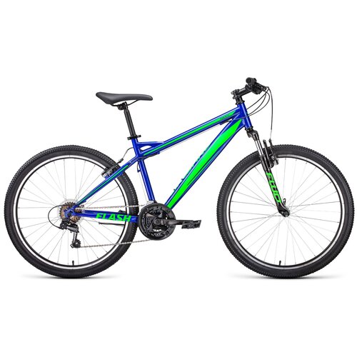 Велосипед FORWARD FLASH 26 1.0, колесо 26'', рост 15'', сезон 2021-2022, синий/ярко-зеленый