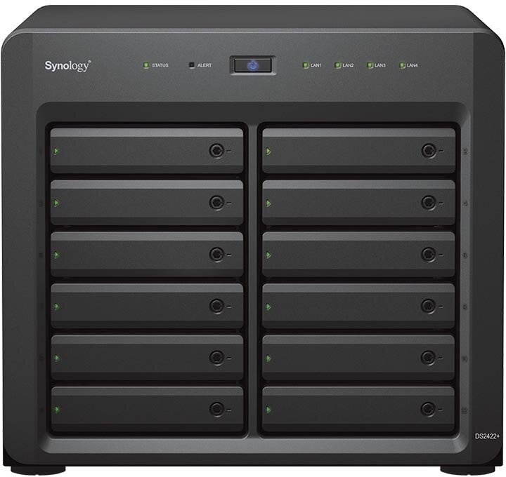 Система хранения данных Synology QC2.2GHz CPU/4GB(up to 32GB)/RAID 0,1,5,6,10/up to 12 SATA SSD/HDD (3.5" or 2.5") (up to 24 with 1xDX1222), 2xUSB3.0, 4xGbE(+1Expslot),iSCSI, 2xIPcam(upto40)/1xPS/3YW' - фото №1