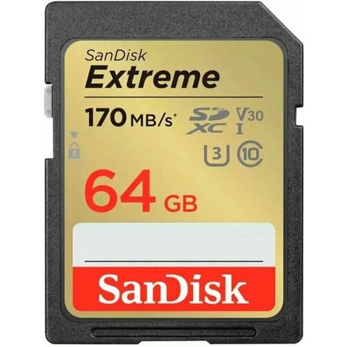 Карта памяти SanDisk SDXC Extreme Pro Class 10 UHS-I V30 U3 (200/90MB/s) 64GB