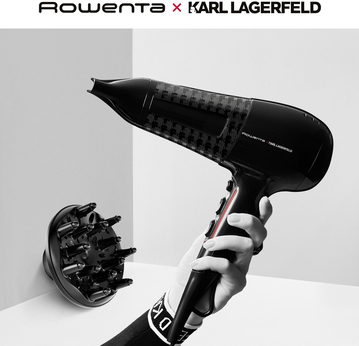 Фен для волос Rowenta Karl Lagerfeld CV591LF0 карл лагерфельд, 2 скорости, ионный генератор, 2100 Вт