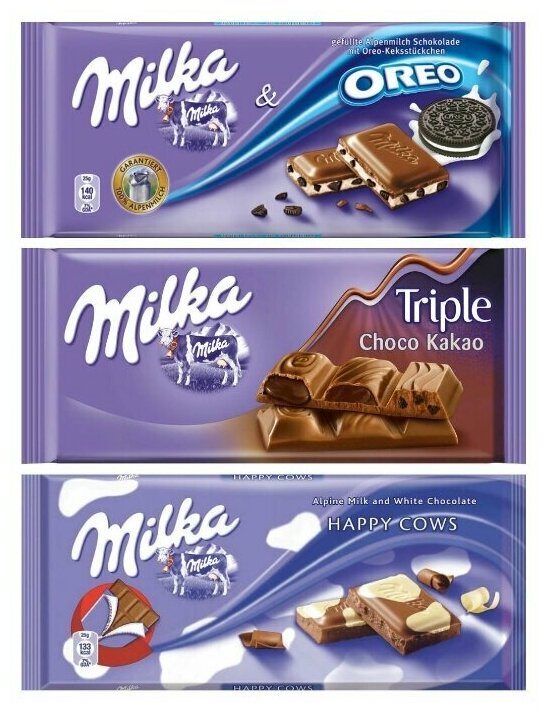 Шоколад Milka Oreo + Triple Cocoa + Happy Cow (3 шт)