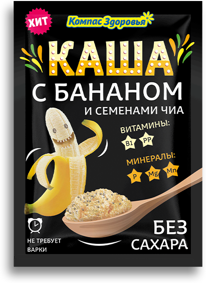 Каша овсяная с бананом и семенами чиа порционная заварная 30гр*10шт (10мес.)