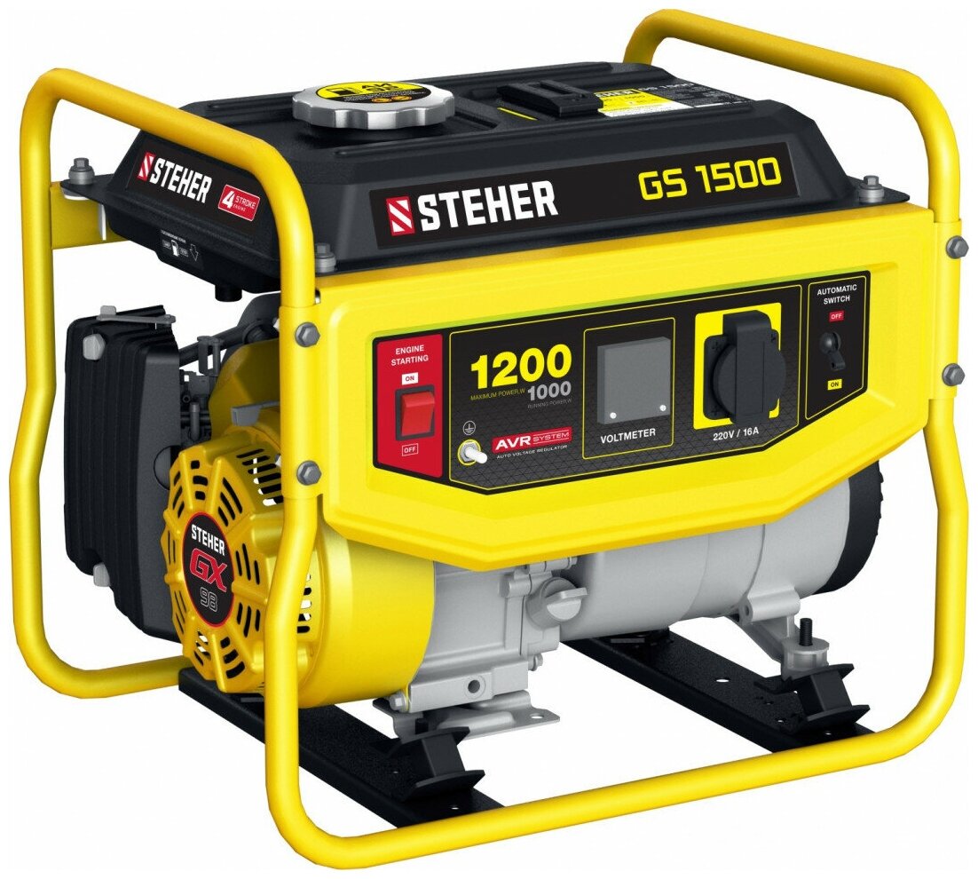 Бензиновый генератор STEHER 1200 Вт 25 кг GS-1500