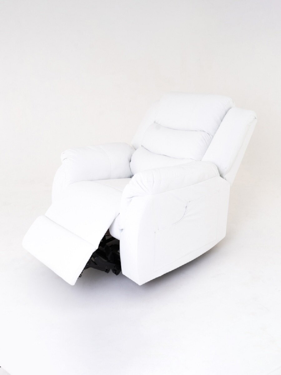 Кресло реклайнер с электроприводом, раскладывается на 180°, искусственная кожа, Белый - фотография № 2