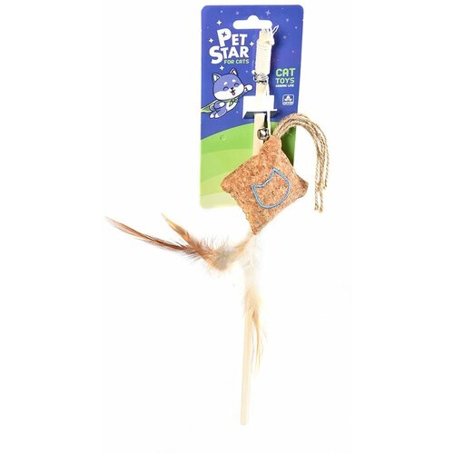 PET STAR игрушка для кошек удочка Подушечка с мятой и перьями, 40 см.