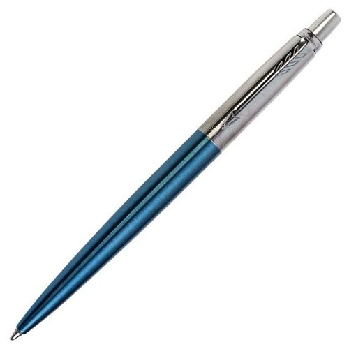 Ручка шариковая Parker Jotter Core Waterloo Blue CT M, корпус из нержавеющей стали, голубой глянцевы .