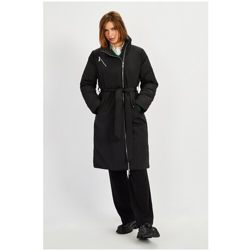 Куртка Baon, удлиненный, силуэт прямой, пояс/ремень, без капюшона, карманы, водонепроницаемый, стеганый, ветрозащитный, размер 44, черный