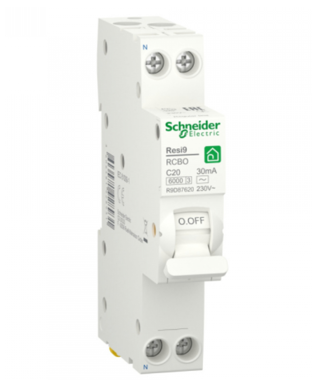 Schneider Electric Выключатель автоматический дифференциального тока (ДИФ) RESI9 1P+N С 20А 6000А 30мА 18мм тип AC SchE R9D87620