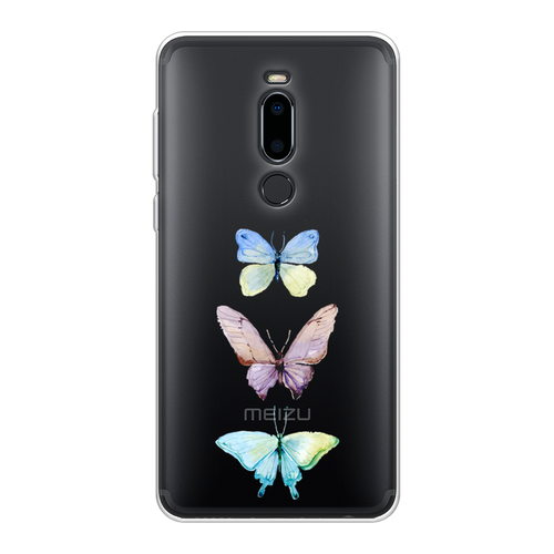 Силиконовый чехол на Meizu M8 / Мейзу М8 Акварельные бабочки, прозрачный