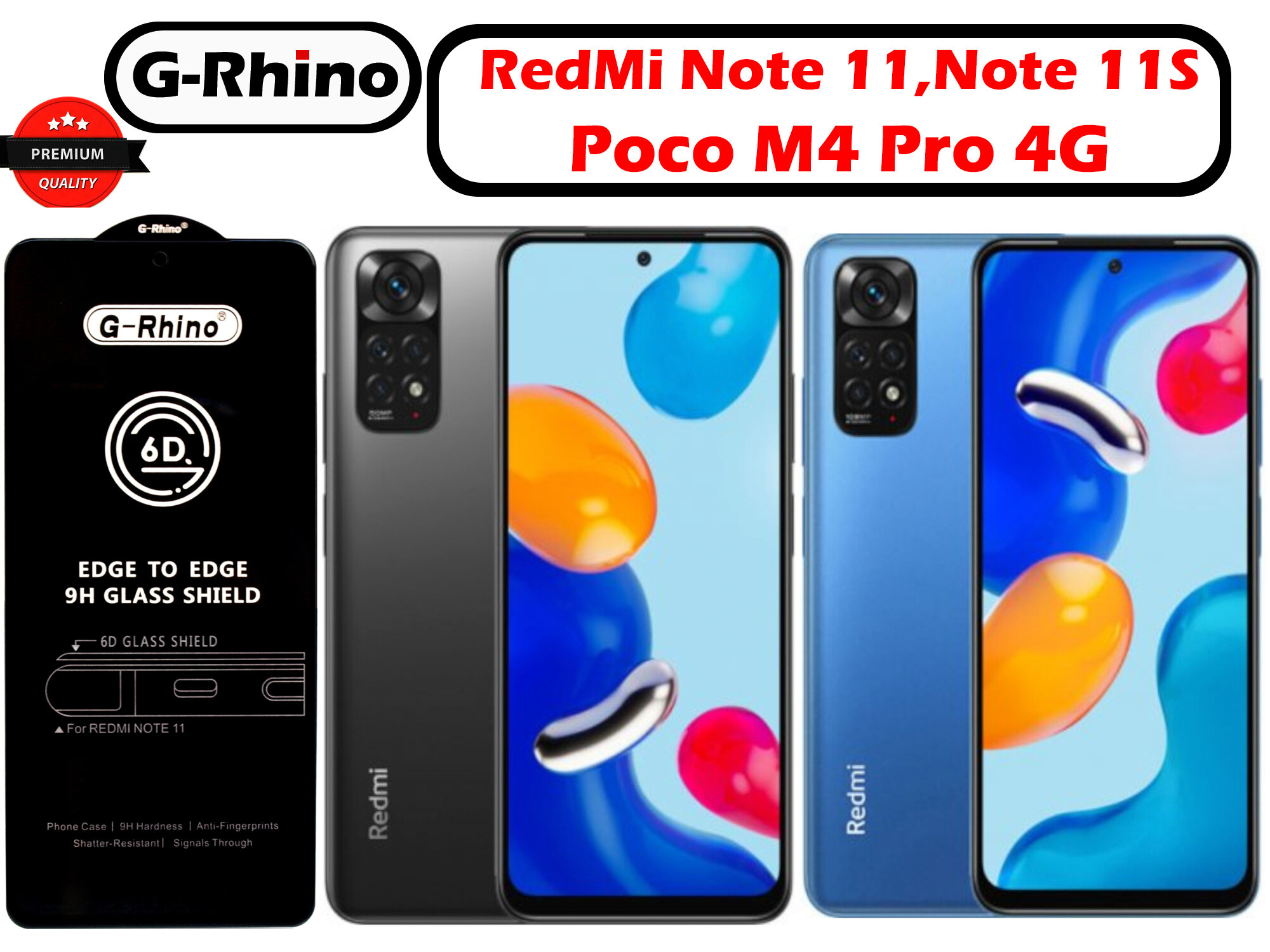 Защитное стекло G-Rhino для Xiaomi Redmi Note 11  11S  Note 12S  Poco M4 Pro(4G) / Закаленная прозрачная защита 9H на экран для Ксиаоми