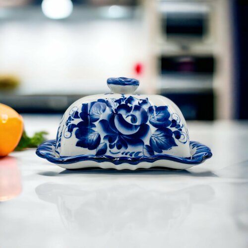 Масленка с крышкой Гжель