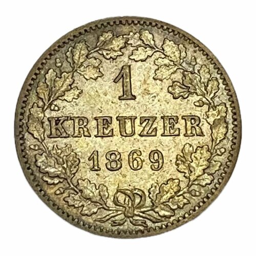 Германия, Вюртемберг 1 крейцер 1869 г. германия вюрцбург 1 крейцер 1753 г