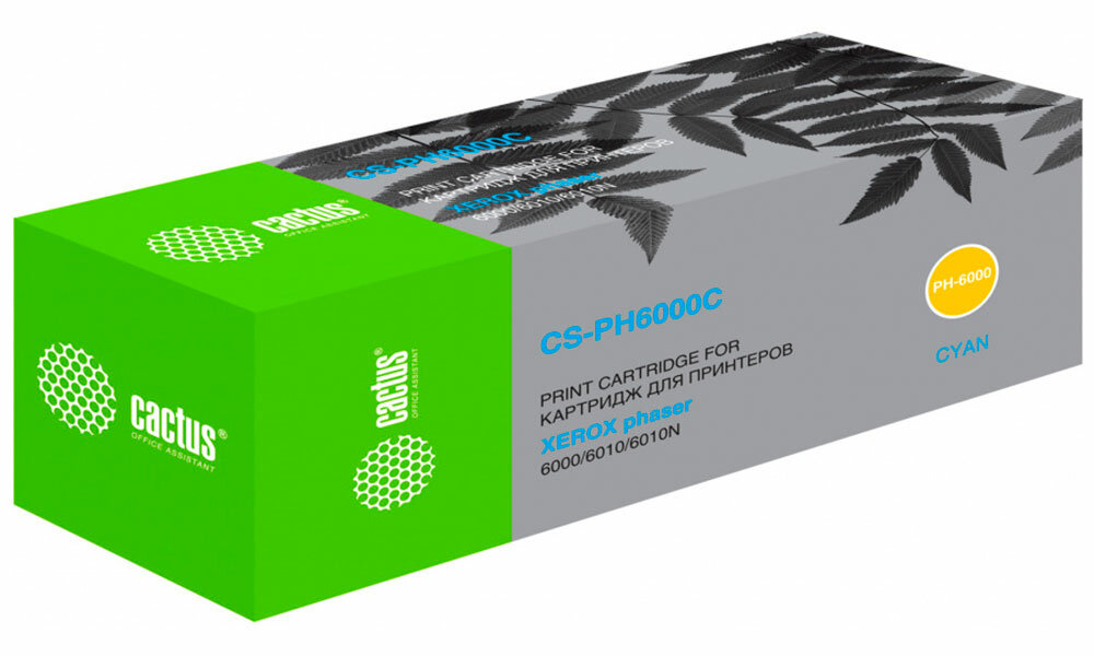 Картридж лазерный Cactus CS-PH6000C, для XEROX Phaser 6000/6010N, голубой, ресурс 1000 страниц
