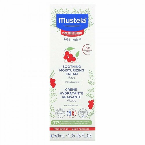 Mustela, Soothing Moisturizing Face Cream with Schisandra, Fragrance Free, 1.35 fl oz (40 ml)