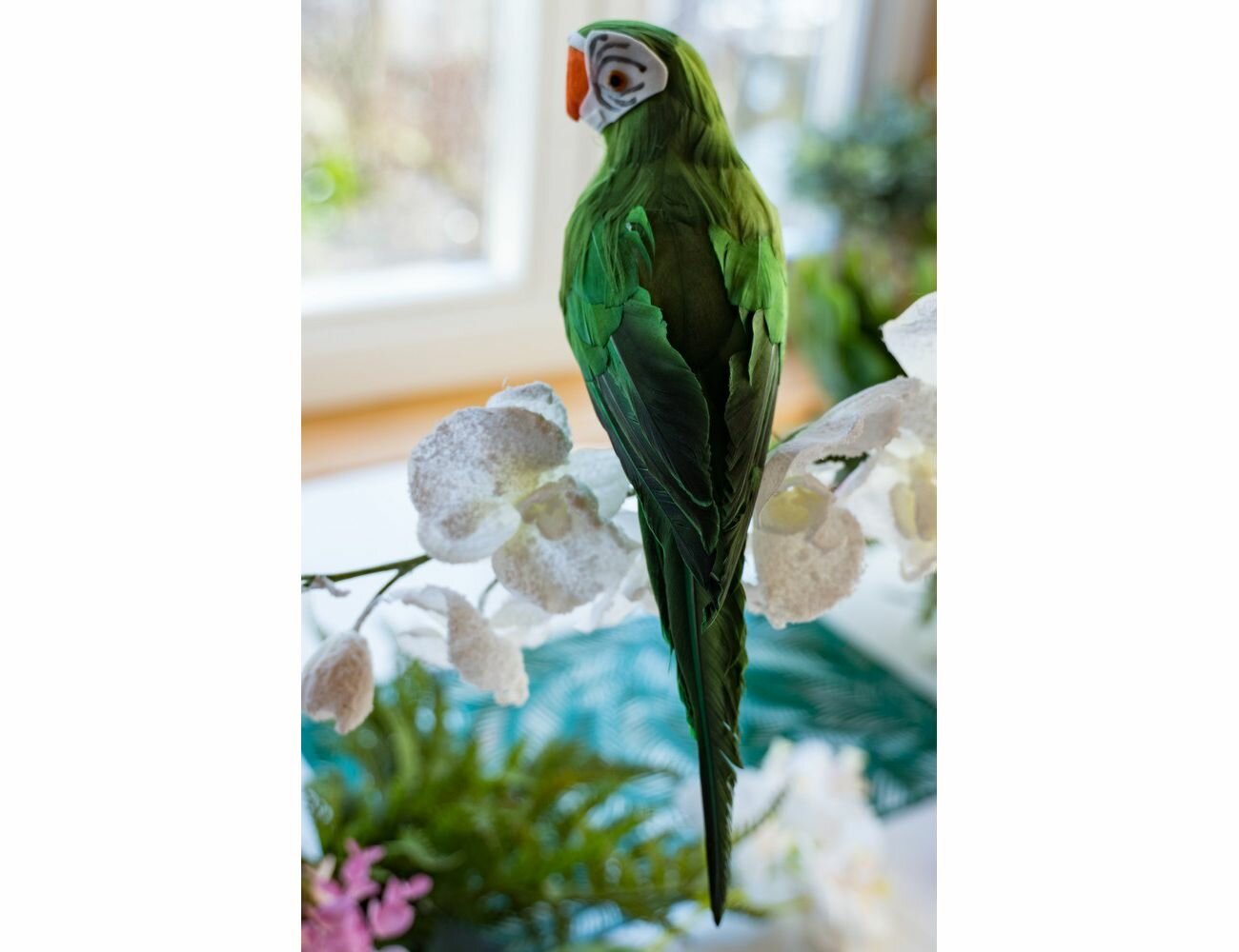 Интерьерное украшение попугай АРА, зеленый, перо, 34 см, Kaemingk 873544-зелёный