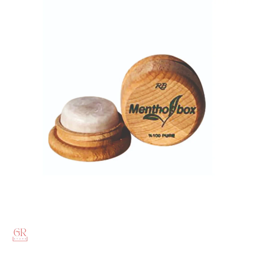 фото Ментоловый камень для массажа при мигрени и головной боли в деревянной коробочке