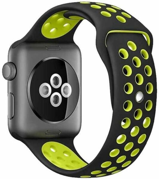 Ремешок DF iSportband-01 для Apple Watch Series 3/4/5 черный/зеленый (DF - фото №1