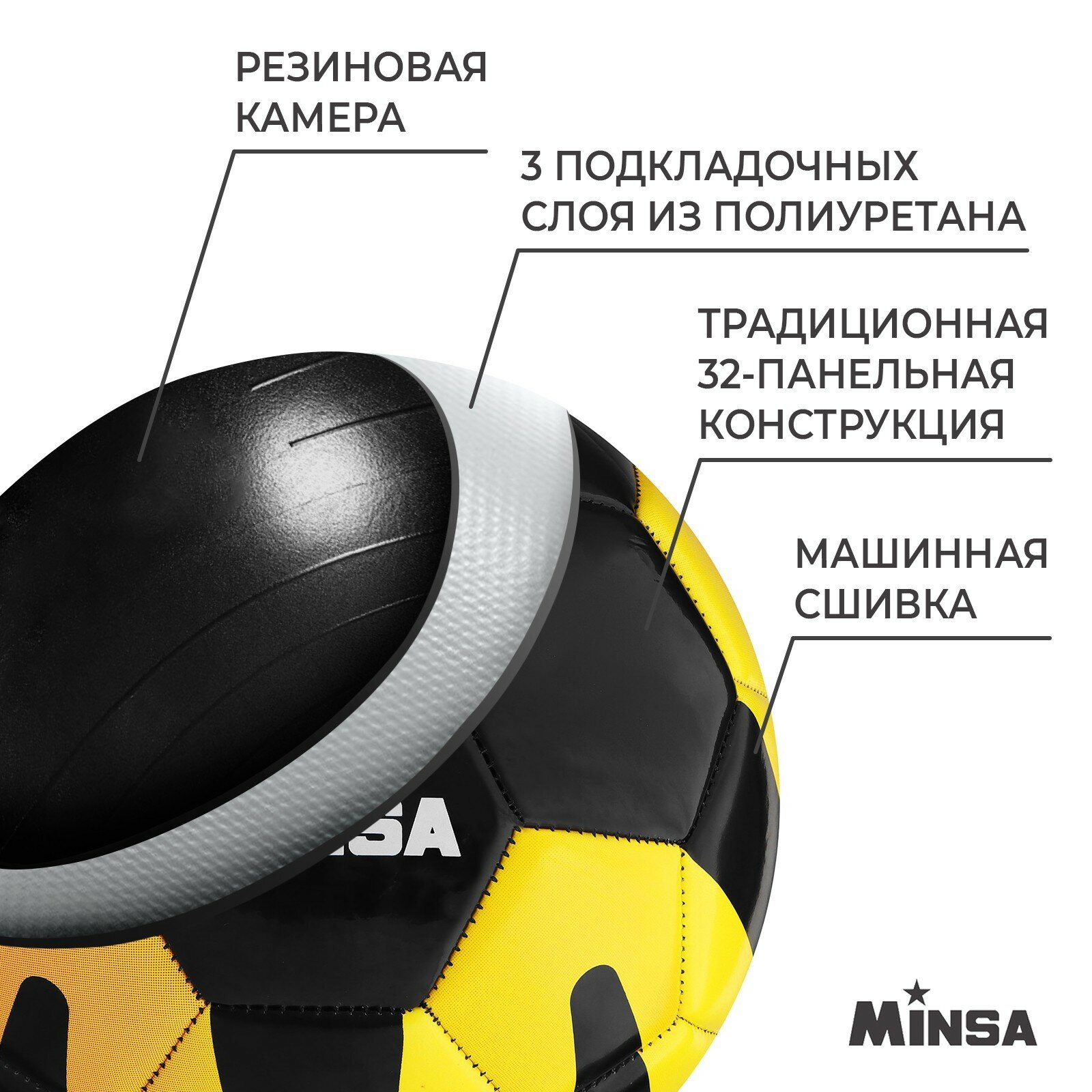 Футбольный мяч MINSA черно-желто-оранжевый, размер 5