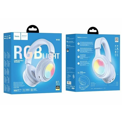 Стереонаушники Bluetooth полноразмерные Hoco W48 RGB синие 2027₽