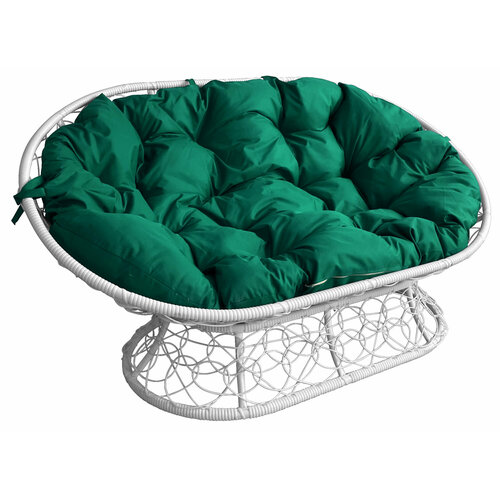 кресло m group пончик белое зелёная подушка Диван M-group мамасан с ротангом белое зелёная подушка
