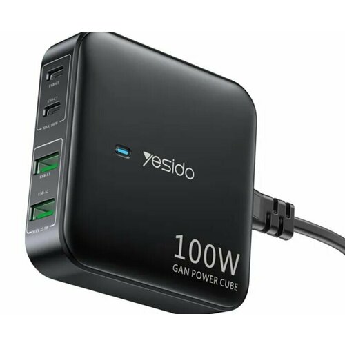 Сетевое зарядное устройство Yesido Desktop Gan Charger 2C2U 100W EU вилка Кабель 150 см Черный 8250₽