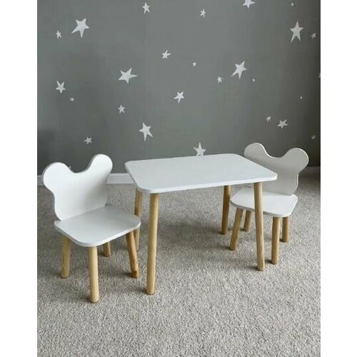 Детский стол классика белый и два стула мишка белый 3700₽