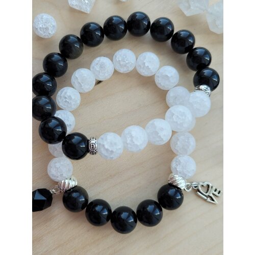 Браслет, размер 19 см, черный, белый