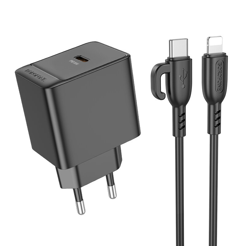 Сетевое зарядное устройство 1Type-C 3.0A PD 30W быстрая зарядка для Lightning 8-pin Type-C Borofone BAS15A 1м Black