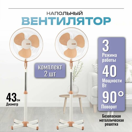 Вентилятор CENTEK CT-5004 Beige напольный (2 шт. в упаковке) для дома и дачи, 40 Вт, 43 см, 3 скорости, бежевый