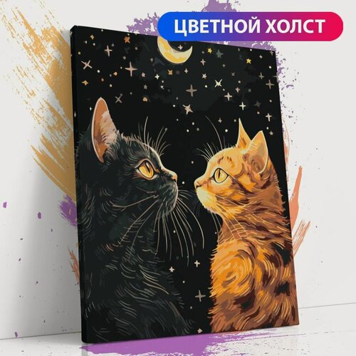 Изображение товара Картина по номерам на холсте с подрамником, "Два кота. Кот черный. Кот рыжий. Тень кота", 40х50 см