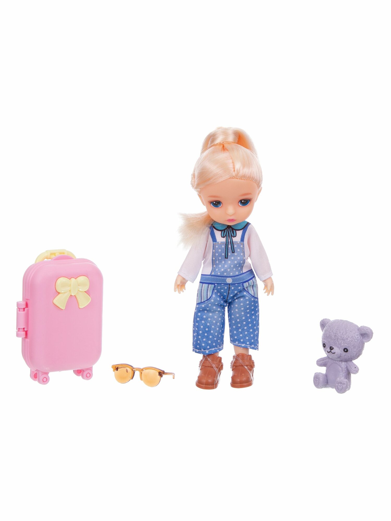 Кукла шарнирная с аксессуарами 14 см, малышка с мишкой, подарочный кукольный набор для девочки