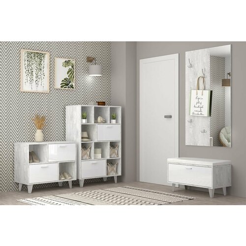 Комплект мебели для прихожей Эго МС композиция 2 Бетон СветлыйБелый Глянец 30137₽