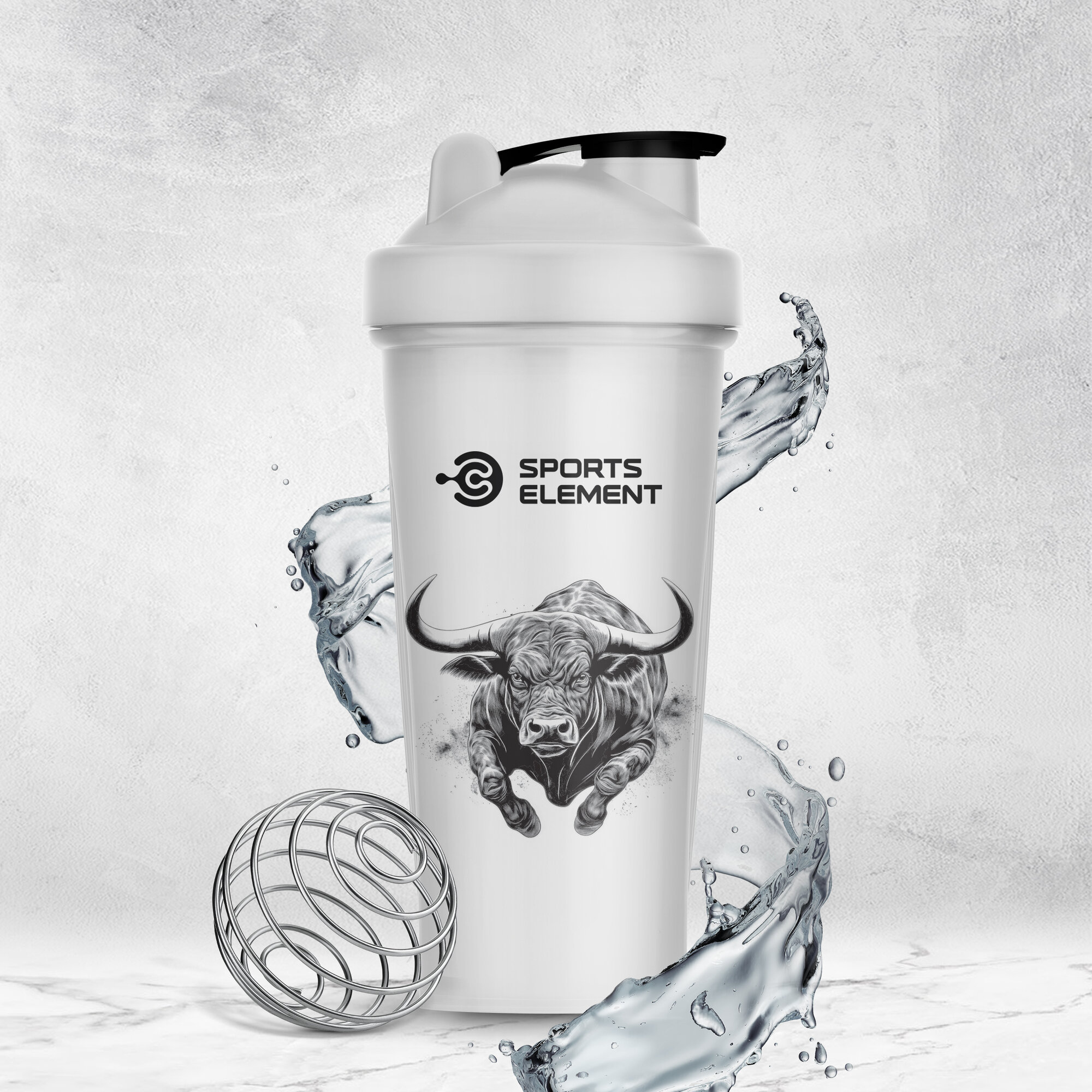 Шейкер для спортивного питания Sports Element "Black bull" , 600 мл. С шариком