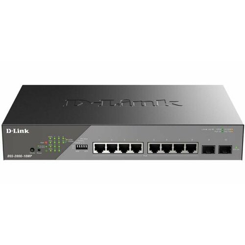 D-Link Smart L2 Surveillance Switch 8х1000Base-T PoE 2x1000Base-X SFP PoE Budget 130W Long-range PoE up to 250m 13983₽