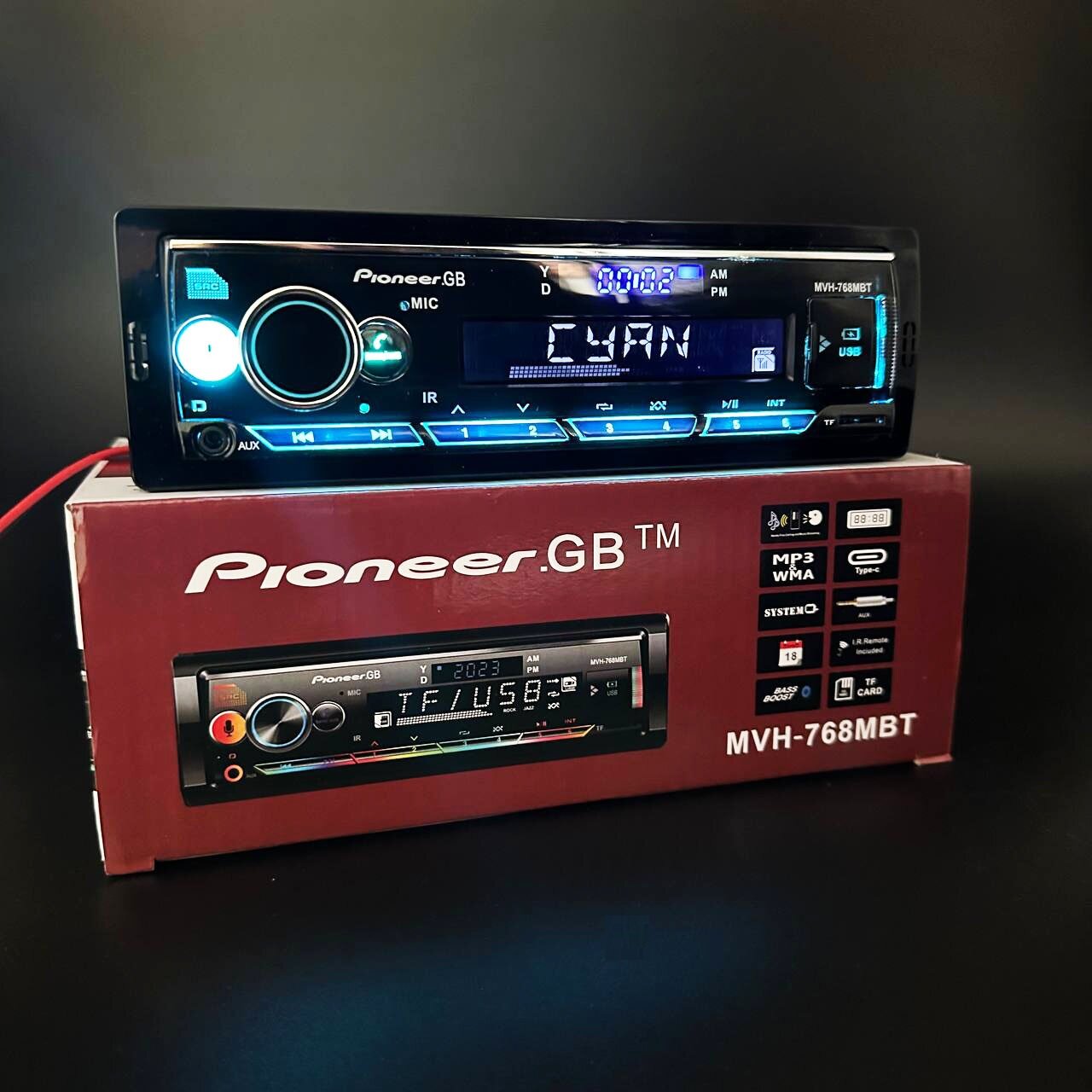 Автомагнитола в авто Pioneer.GB 1 DIN / Автомобильная магнитола с Bluetooth в машину / Магнитофон Пионер с USB, AUX для автомобиля с подсветкой + пульт ДУ