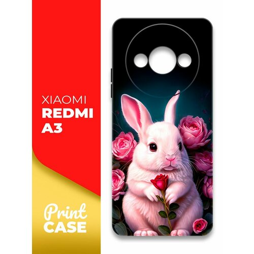 Чехол на Xiaomi Redmi A3 (Ксиоми Редми А3) черный матовый силиконовый с защитой (бортиком) вокруг камер, Miuko (принт) Кролик и розы чехол на xiaomi redmi a3 ксиоми редми а3 черный матовый силиконовый с защитой бортиком вокруг камер miuko принт розовые розы